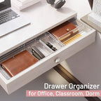 12 Pack Large Drawer Organizer Bins - Clear Plastic Bathroom Drawer Organizer Trays - Heavy Duty Kitchen Drawer Dividers for Utensils - Non-Slip Storage Bins for Makeup, Bedroom, Office Desk - size: 12 Pack