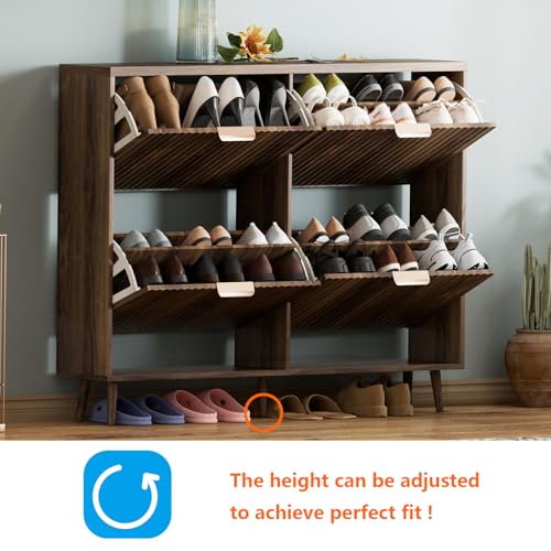 Shoe Cabinet Storage,Modern Freestanding Organizer with 4 Flip Drawers,Narrow Shoe Rack Cabinet for Entryway,Walnut - color: Walnut, size: 4-Drawers