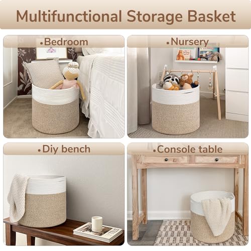 Goodpick Woven Rope Basket 15.8 x 13.8 inches, Toy Storage for Organizing, Blanket Basket Living Room, Toy Bin for Playroom, Light Brown - color: Light Brown, size: 15.8x15.8x13.8 Inch (Pack of 1)