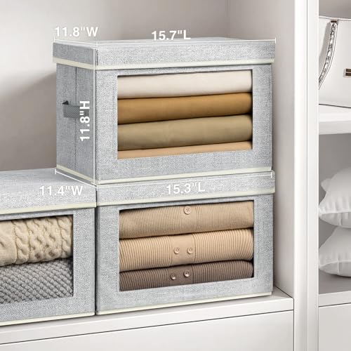 Homsorout Fabric Storage Bins with Lids, Large Storage Cubes with Window, Fabric Storage Baskets Bins for shelves, Closet Storage Boxes for Clothes, Towel, Office, 4 Packs, Blended - color: Blended, size: XL(4-Pack)