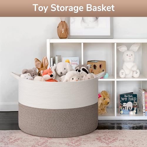 Goodpick 115L Extra Large Blanket Basket, 23.5"x23.5"x15.8" Woven Rope Basket for Storage, Kids Toy Storage for Nusery Room, Mele - color: Mele, size: 23.5x23.5x15.8 Inch (Pack of 1)