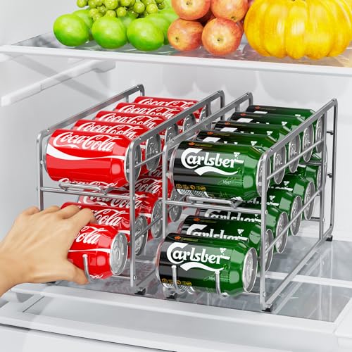 Canyave Soda Can Organizer Storage Rack, 2 Pack Stackable Beverage Soda Can Dispenser Organizer Holder for Refrigerator, Cabinet, Pantry (Silver) - color: Silver