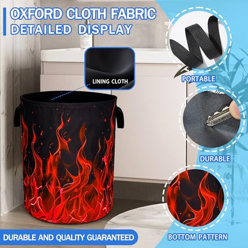 Red Flame Laundry Basket Oxford Cloth Funny Raging Fire Laundry Hamper With Handle Foldable Portable Clothes Storage Basket 18.9 X 16.5 In Storage Bag For Laundry Room/Bathroom/Bedroom/Dormitories - color: Red Flame