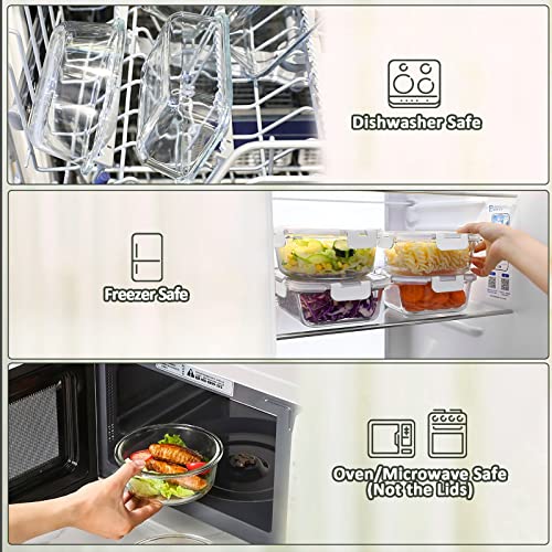 24-Piece Glass Food Storage Containers with Upgraded Snap Locking Lids,Glass Meal Prep Containers Set - Airtight Lunch Containers, Microwave, Oven, Freezer and Dishwasher,White - color: White