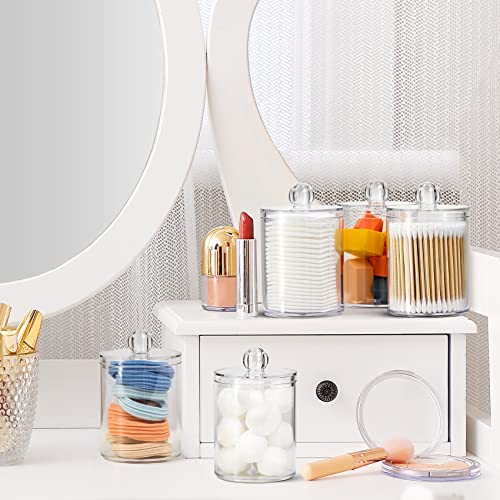 AOZITA 8 Pack Acrylic Qtip Holder Dispenser with Lids & Labels, Cotton Swab, Ball, Round Pads, Floss Picks Storage Canister - Clear Plastic Apothecary Jar for Bathroom Vanity Makeup Organizer - color: Clear, size: 8 Pack