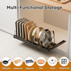 DTUQYX Pull-out Pots and Pans Organizer Under Cabinet - 1 Pack Expandable Pot and Pan Organizer Rack with 12 Adjustable Dividers for Pot, Cutting Board, Dishes, Lid, Baking Tray