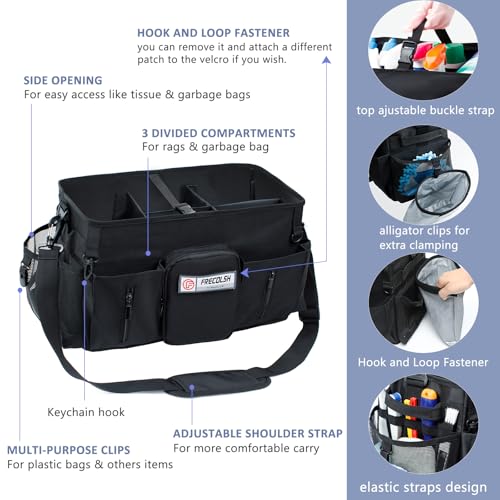 Large Cleaning Supplies Organizer-Cleaning Caddy Organizer With Handles & Shoulder Strap-Cleaning Bags for Cleaning Suppliers-Housekeepers Wearable Cleaning Tote Upgraded - color: Black