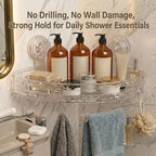 Corner Shower Caddy with Strong Suction Cups, No-Drill 90° Corner Shower Organizer with Hooks, Removable Wall Mounted Shelf for Tile, Glass & Metal (White/Clear)