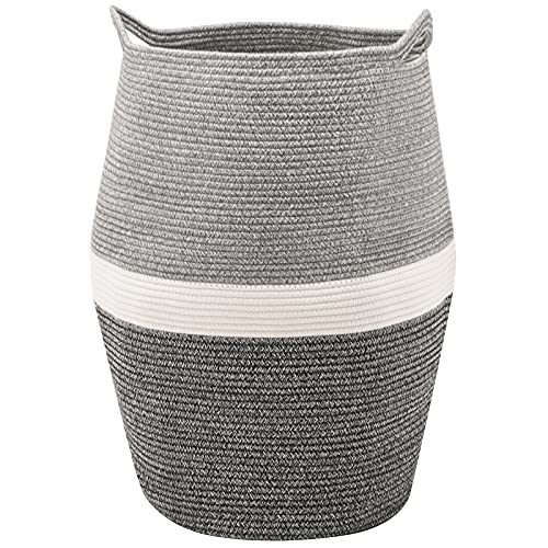Cotton Rope Laundry Hamper by YOUDENOVA, 105L - Woven Collapsible Laundry Basket - Clothes Storage Basket for Blankets, Laundry Room Organizing, Bedroom Storage, Clothes Hamper – Dark Grey - color: Dark Grey
