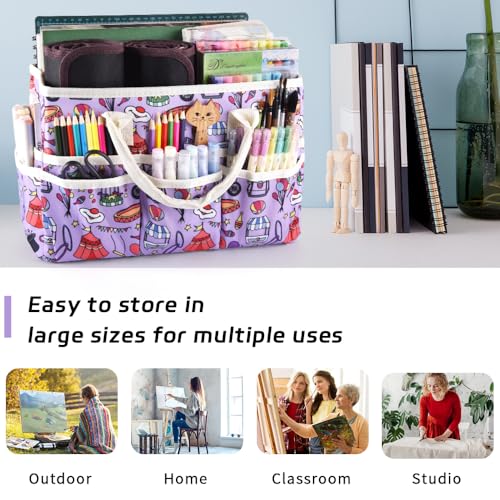 E-WEICHEN Craft Organizer Tote Bag Art Storage Caddy with Multiple Pockets Containers for Art,Craft,and Office Supplies Storage.Purple Circus - color: Purple Circus