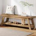 Tribesigns 55" Wood Entryway Bench with Shoe Storage, Large 2-Tier Narrow Hallway Foyer Seating Bench with Open Shelves for Entryway, Bedroom, Mudroom - color: Light Walnut