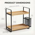 LEMIKKLE 2-Tier Wood Bathroom Counter Organizer with Basket,Waterproof Vanity Perfume Skincare Storage for Bathroom, Kitchen, Dresser - color: Light Brown