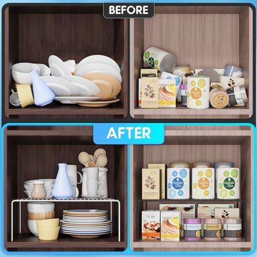 Large(15.7 x 9.4 inch)White Cabinet Storage Shelf Rack Set of 6, Rustproof Metal Wire Kitchen Counter Organizers and Storage, Spice Organization for Cabinet, Plate, Dish, Pantry, Bathroom, Fridge - size: 6Pack-White-15.7 x 9.4 inch