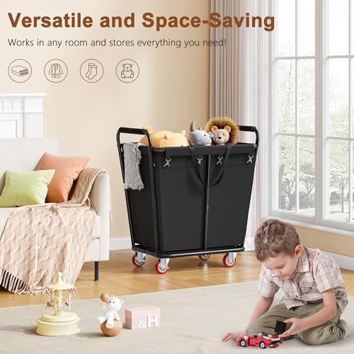 Hoctieon Large Laundry Cart with Wheels, 300L Heavy Duty Laundry Basket Organizer, Rolling Hamper Sorter for Clothes Storage, Industrial Dirty Clothes Hamper for Home & Hotel, Black - color: Black, size: 300L