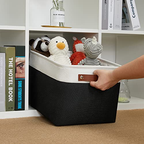 DULLEMELO Linen Closet Organizer and Storage Basket for Office, Bedroom, Cloth, Baskets for Organizing and Storage with handles for Shelves,Closet,Gift,Toys(White&Black) - color: White&Black, size: Medium-15"x11"x9.5"