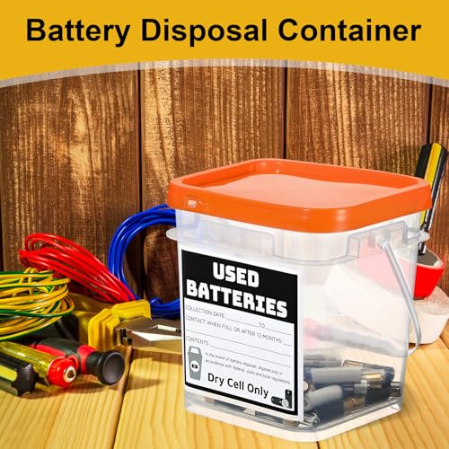 Baderke Battery Disposal Container Battery Recycling Container 1.32 Gallons Capacity Dry Cell Storage Recycling Bin with Label(Orange,Square) - color: Orange