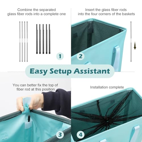 Odonata Slim Laundry Hamper Handles Collapsible Laundry Basket Thin Dirty Clothes Basket Narrow Laundry Bag Foldable Dirty Hamper 45L (Baby Blue) - color: Baby Blue