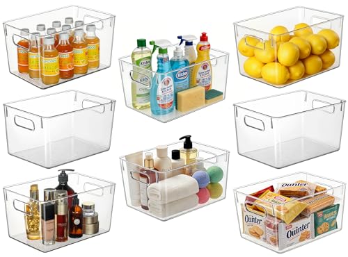 Hudgan Set of 8 Clear Plastic Storage Bins, 8 Large Storage Containers for Pantry Organizers, Home Edit, Kitchen Cabinet, Refrigerator, Under Sink Organization, Bathroom, Office - size: 8L