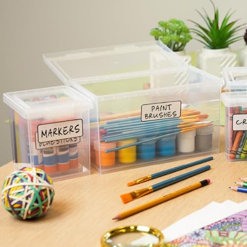 Bostitch Konnect Storage Containers with Lids, Office Organizer, Clear Plastic Box, Desk and Home Organizer, Labels, 4 Qt, 2 Pack