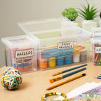 Bostitch Konnect Storage Containers with Lids, Office Organizer, Clear Plastic Box, Desk and Home Organizer, Labels, 4 Qt, 2 Pack
