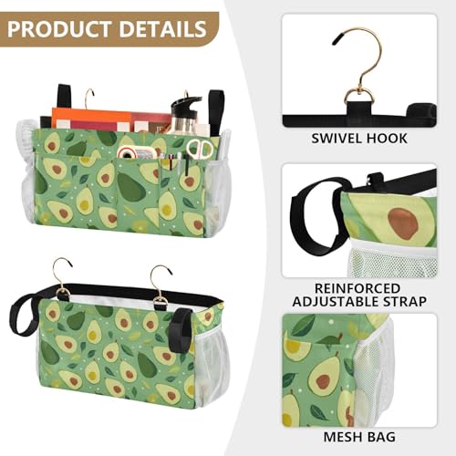 Bedside Caddy Hanging Bunk Bed Caddy Bed Organizer Hanging Pocket with 2 Hooks Bedside Storage Organizer Pocket Bag Holder Green Avocado and Leaf - color: Green Avocado and Leaf