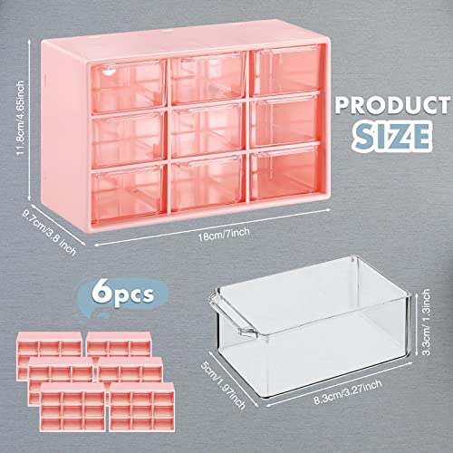 Amyhill 6 Pcs Mini Drawer Organizer Small Organizer with 9 Drawers Plastic Desktop Craft Storage Box for Office Home Room Jewelry Cosmetics Collection(Pink) - color: Pink