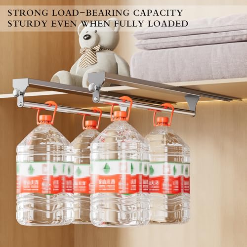 Pull Out Closet Rod, 13.7inch Heavy Duty Pants Rack, Adjustable Clothes Hanger Rail, Space Aluminum Valet Rod, Top Mounted Wardrobe Clothes Organizer, Closet Storage for Trousers Coats Gray - color: Gray, size: 350mm/13.7inch