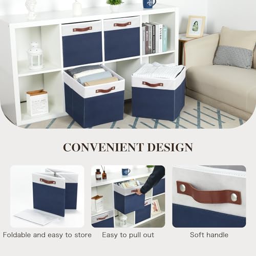 Temary Cube Storage Bins 4Pack Foldable Cube Baskets for Clothes Shelf Storage Basket with Handles, Storage Box Fabric Storage Organizer Bins for Home (White&Blue, 13x15x13 Inch) - color: White&Blue, size: 13x15x13