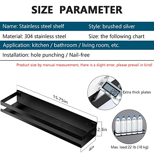 Rustproof Metal Storage Floating Shelves Wall Mounted Rectangular Shelf for Bedroom,Bathroom, Living Room, Kitchen, and Laundry Room,Nail-Free Wall-Mounted Shelves（15.75 Inch Black） - color: Black, size: 15.75in（40cm)
