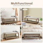 Zihanhome Entryway Bench, Chenille Upholstered Shoe Benches for Bedroom, Ottoman Bench with Solid Wood Shelf, Storage Benches for Hallway, Living Room(Beige) - color: Beige