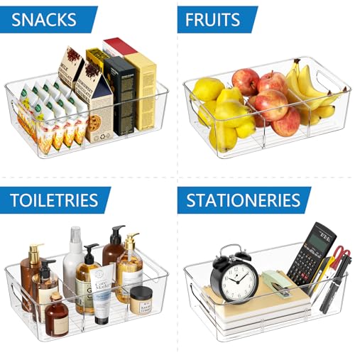 Mpotmiy 6 Pack Pantry Organizers and Storage,Clear Plastic Containers with 2 Dividers for Kitchen,Fridge Organization and Storage,Acrylic Bins for Pounches,Spice Packet,Snack organzier - style: 6pack
