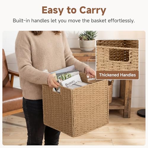 StorageWorks 13 inch Wicker Storage Baskets, Foldable Handwoven Wicker Basket for Organizing, Natural Paper Rope Square Storage Cubes, 2 Pack - color: Natural, size: 13"L x 13"W x 13"H