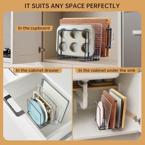 Cutting Board Organizer,Kitchen Cabinet Organizer,Divided Rack with 5 Slots for Baking Trays,Space-Saving Kitchen Storage for Cutting Boards, Cookie Sheet, Thin Pans and Baking Sheets Holder (1pcs) - color: Black-1pcs