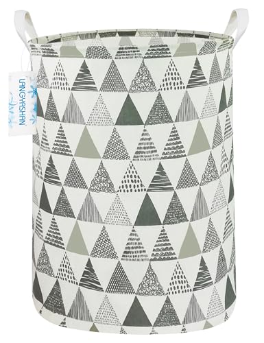LANGYASHAN Laundry Basket Canvas Fabric Collapsible Organizer Basket for Storage Bin Toy Bins Gift Baskets Bedroom Clothes Children Nursery Hamper (Grey triangle) - color: Grey triangle