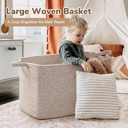 Goodpick Blanket Basket, Woven Baskets for Storage, Extra Large Storage Basket for Clothes, Toys, Dirty Clothes Basket for Laundry, Living Room, 23.6" x 15.7" x 13.8", Brown, 85L - color: Brown, size: X-Large(23.6"L x 15.7"W x 13.8"H)