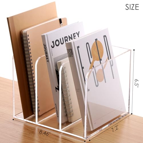 SANRUI Clear Acrylic File Organizer - 3 Compartments Magazine Holder, Vertical File Sorter for Home Office/Classroom/Dorm, Non-Slip Desk File Rack, No Assembly Required, B5 Size - size: B5, 3 Sections, 1 Pack