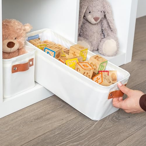 OrganiHaus 15x6in Canvas Storage Baskets 2 Pack | NARROW Fabric Bins for Shelves | Bathroom & Toilet Paper Organizer | Full Off-White - color: Full Off-White, size: Narrow - 2pc