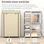 Calmootey Portable Closet Organizers, Clothing Storage, Wardrobe with 6 Shelves and Hanging Rod, Non-Woven Fabric Cover with 4 Side Pockets, Beige - color: Beige