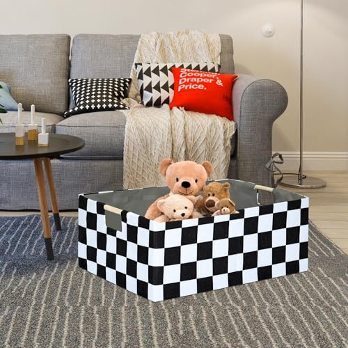 Checkered Storage Basket Room Decor Gifts Basket Foldable Nursey Box Kids Hamper Storage Cube for Women Closet Organizer Boys Car Toys Bins with Handles - color: Checkered