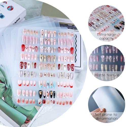 6 Sheets Press on Nail Organizer Book Insert Pages Medium Acrylic Nails Storage Box Insert Page Matte Packaging with Glue Strips Art Salon Supplies A5 Size - color: A5-6 Pages