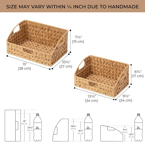 GRANNY SAYS Wicker Storage Basket for Shelves, Wicker Basket with Handles, Trapezoid Woven Baskets for Storage, Decorative Baskets for Home Decor, Natural, 2 Pack - color: Natural, size: 10¾"D x 15"W x 7½"H + 9½"D x 13½"W x 6¾"H