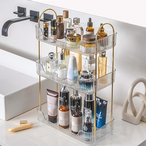 Aveniee Bathroom Counter Organizer, 3 Tier Perfume Skin Care Countertop Storage Shelf, Vanity Makeup Tray for Cosmetic Skincare Lotion,Clear - color: Pearl White, size: 3 Tier