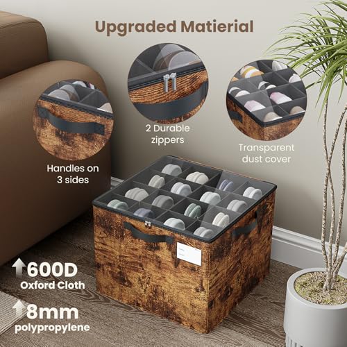 Varhomax Shoe Organizer Box for Closet, Fabric Shoe Storage Bin with Adjustable Dividers & Clear Cover, Holds up 16-32 Pairs of Sneakers & Sandals for Entryway, Cubby (Rust Brown) - color: Rust Brown-1 Pack