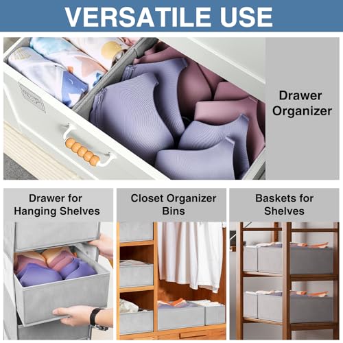 Criusia Drawer Organizer Clothes 24 Pack, Fabric Closet Organizers and Storage Bins for Underwear Sock, Odorless Dresser Drawer Dividers for Baby Nursery Organization (Grey) - color: Grey, size: 24 Pack