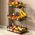 Sevenblue 2 Tier Large Fruit Basket for Kitchen Counter with 2 Mobile Banana Hangers, 2026 Pro Detachable Metal Fruit Bowl with Wooden Handle (Brown, 3 Tier) - color: Brown, size: 3 Tier