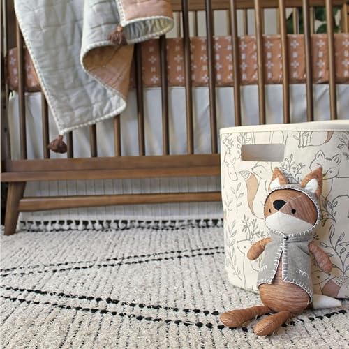 Crane Baby Fabric Round Nursery Storage Basket, Toy Storage, Woodland Nursery Decor, 13"x12", Toy Basket, Baby Storage Organizer, Toy Organizers and Storage Bins, Baby Organizers and Storage, Toy Bins - size: 13 x 12 Inches, style: Woodland Animals