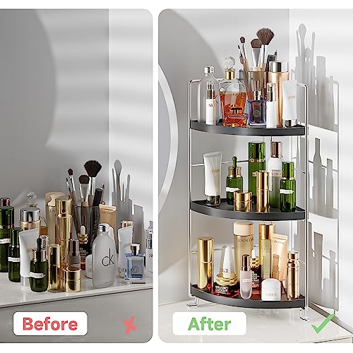 3 Tier Bathroom Corner Organizer Countertop, Vanity Counter Skincare Makeup Storage Shelf, Bathroom Sink Countertop Organizer, Black - color: Black