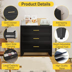 34.25" Tall Metal Dresser for Bedroom, 3 Drawer Black File Cabinet with Gold Handles, Dressers Chests with Fluted Panel, Vertical Drawer Storage Cabinet for Living Room, Entryway, Hallway - color: Black, style: Wide Style/3 Drawers