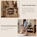 Aiho Entryway Hall Tree with Bench and Storage, 3-in-1 Hall Tree with Coat Rack, Adjustable Shoe Bench, 2-Tier top Storage, for Hallway, Entryway, Bedroom, Rustic Brown - color: Brown