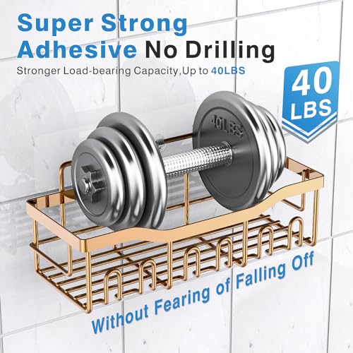 EUDELE Shower Caddy 2 Pack, Adhesive Organizer for Bathroom Storage, Home Decor & Kitchen, No Drilling, Rustproof Stainless Steel Shelf, Bathroom Decor Sets - color: Rose Gold